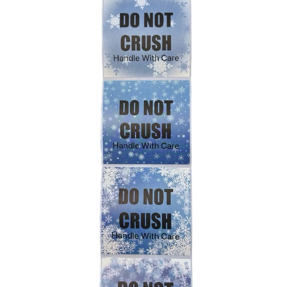 50 Winter Blue and Snowflakes 'Do Not Crush Handle With Care' Stickers